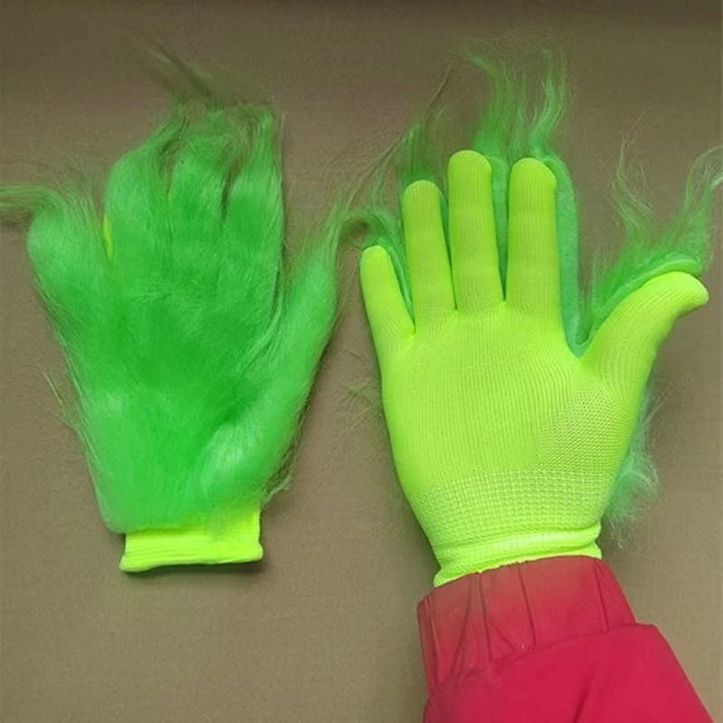 Guantes Extraños Fiesta de Navidad Divertido Disfraz de Grinch Accesorios Lindo Peluche Verde Foto 1 de 4