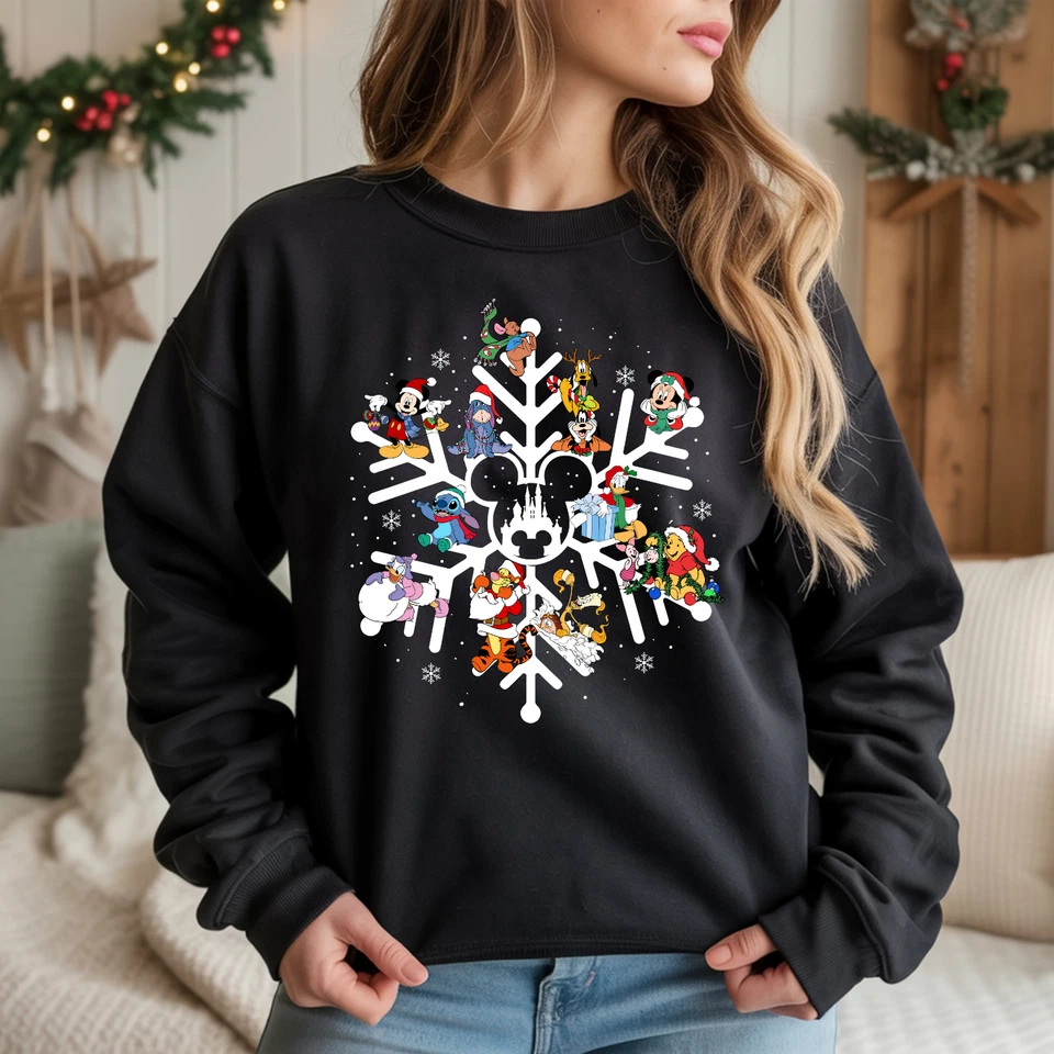 SAUTE STYLES Christmas Snowflake Sweatshirt Disney Mickey Minnie Stitch Xmas Jumper Santa Top