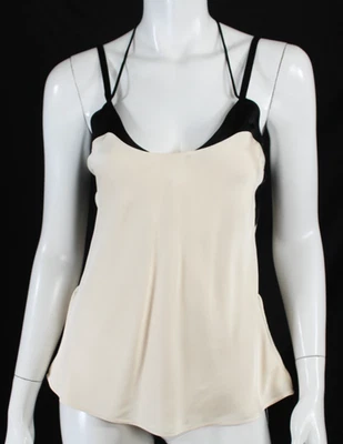 JIL SANDER Ivory & Black Colorblock Satin Sleeveless Blouse 32 - Image 1 of 4