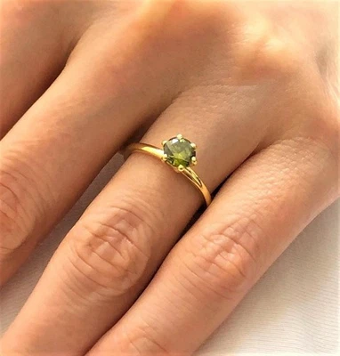 1.00 Ct Round Cut Natural Peridot & Diamond Wedding Ring 18K Yellow Gold Size 7 - Image 1 of 4