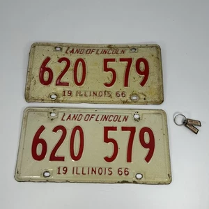 1966 Illinois License Plates Matched Pair With Matching DAV Tags Keychain Rare - Picture 1 of 10