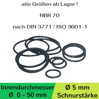 O-Ring NBR 70 ID Ø 0-50 x Schnurstärke Ø 5 mm Dichtring Rundring 0 O Ring OR 👍 - Bild 1 von 4