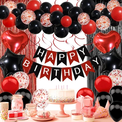 Pink Birthday Decorations Banner Confetti Balloons Fringe Curtain Heart Foil - Image 1 of 4