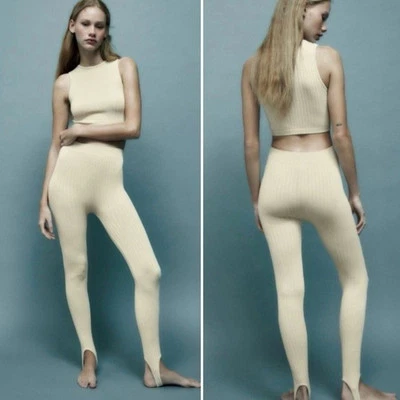 Leggings para mujer Zara acanalados color crema colección contorno ilimitado talla M/L Foto 1 de 4