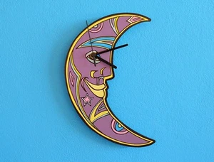 Crescent Moon Face Wall Clock - Picture 1 of 5