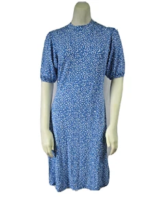 M&S Collection US8 UK12 Blue/White Speckled Artsy Abstract Dot Fit & Flare Dress - Picture 1 of 8