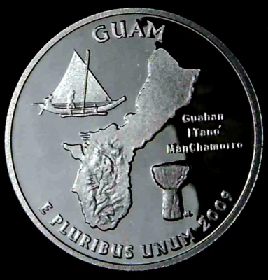 2009-S 25C Territories Quarter Guam GDC Proof 90% Silver 22stt1007-3 - Image 1 of 2