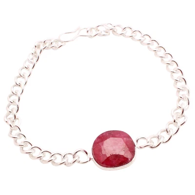 Pulsera enchapada en plata 925 con piedras preciosas de rubí hecha a mano joyería regalo 8 Gms BR-319 Foto 1 de 3