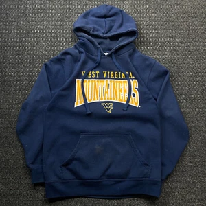 Vintage West Virginia Mountaineers Hoodie Section 101 Majestic Embroidered M - Picture 1 of 9