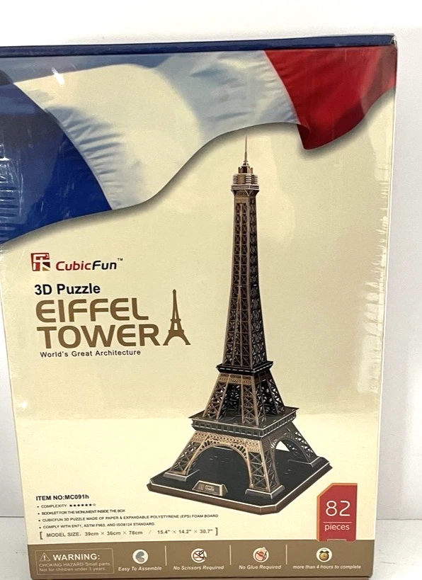 NEW Eiffel Tower 3D Cubic Puzzle 82 Pieces Brand New Factory Sealed w/ Info Book - Image 1 of 4