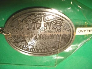 Elephants Buildings Ship Oval Carved Metal Thailand Key Chain New - Picture 1 of 3