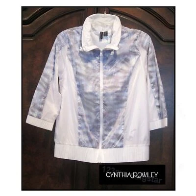 CYNTHIA ROWLEY NEW Patchwork Abstract 3/4 Sleeve Windbreaker Jacket M - Image 1 of 4