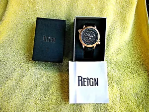 NUOVO OROLOGIO DA UOMO REIGN THANOS AUTOMATICO PELLE SCHELETRO LUNETTA ORO ROSA #RN2107! - Foto 1 di 12