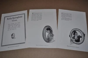 1917-19 KELLY-SPRINGFIELD TIRES advertisements x3, woman Lotta Miles - Foto 1 di 3