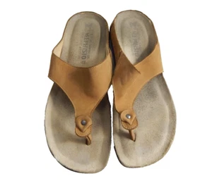 Mephisto Women's 42 12 Thong Sandals Flip Flops Agacia Leather Comfort Tan EUC - Picture 1 of 6