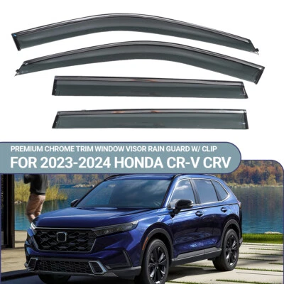 FOR 2023-2024 HONDA CR-V CRV PREMIUM CHROME TRIM WINDOW VISOR RAIN GUARD W/ CLIP - Image 1 of 4