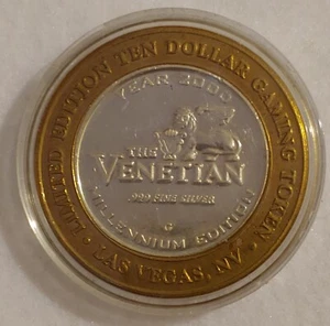 VENETIAN Vegas $10 Dollar Gaming Token .999 Fine Silver Uncirculated Ungraded - Picture 1 of 3