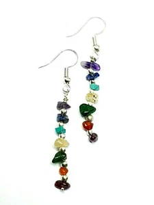 Chakra Earrings Gemstones 925 Silver Beads 7 Chakra Crystal Twee Unisex Bohemian - Picture 1 of 23