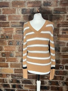 PER UNA CAMEL/LUREX STRIPED V NECK JUMPER - Picture 1 of 8