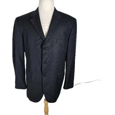 Abrigo deportivo Andrew Fezza 44R azul oscuro a rayas mezcla de seda lana B5 para hombre Foto 1 de 4