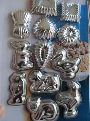 12 Chocolate & Candy Mini Molds Silver Metal Animal + Cat Heart Shaped Fox Run Y - Image 1 of 4