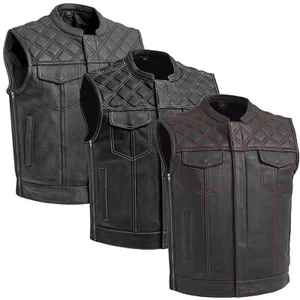 BGA SONS OF ANARCHY Cross Hatch Leather Motorcycle Motorbike Vest With Side Zip - Picture 1 of 8