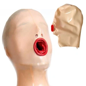 Latex Hood with Mouth Tube Rubber Mask for Fetish BDSM Catsuit Party BDSM - Picture 1 of 3