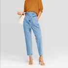 Who What Wear High Rise Paperbag Belt Cropped Pleated Jeans Sz 4 Light Wash Blue