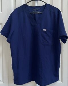 Figs Scrub Technical Collection Men Large Blue V-Neck Nurse Medical Top 3 pocket