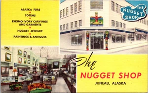 JUNEAU, ALASKA - TIENDA DE NUGGETS - MULTI-VISTA - POSTAL DE LINO DE COLECCIÓN - Imagen 1 de 2