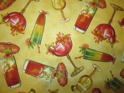 Martini cóctel Long Island copa de vino fruta amarillo tela de algodón FQ Foto 1 de 4