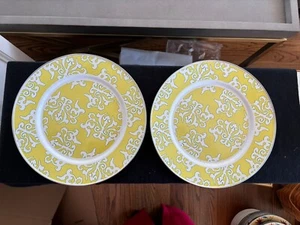 Pair Of Golden Rabbit Yellow Enamel Metal Plates 10.75 Inches - Picture 1 of 3