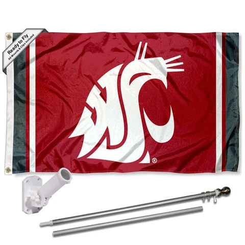 Washington State Cougars Stripes Flag Pole and Bracket Gift Package Cover