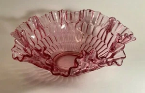 Vintage Fenton Colonial Rose Pink 12" Round Ruffled Thumbprint Bowl Centerpiece - Picture 1 of 10