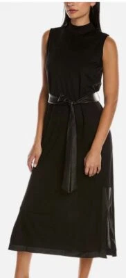 Vestido MIDI Anne Klein NEGRO Para Mujer Cuello Simulado con Cinturón de Cuero Vegano, Grande EE. UU. Foto 1 de 4