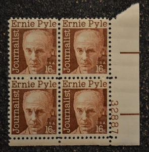 USA1971 #1398 16c Ernie Pyle - Plate Block of 4 LR Mint NH VF journalist - Picture 1 of 3