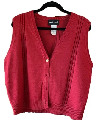 SAG HARBOR женщин красный жилет винтажный золото оборудование вязаный свитер Grandmacore большой - Изображение 1 из 3