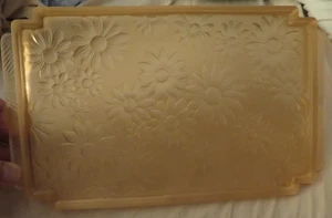Portieux etched glass tray with sunflowers/daisy, Depression Milk glass Opaline - Picture 1 of 9