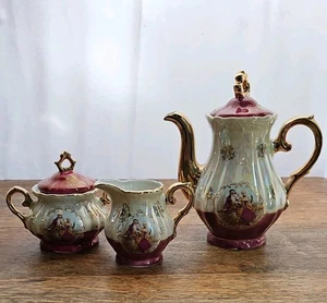 Vintage viktorianisches Set Teekanne, Zuckerdose mit Deckel & Milchkännchen irisierend, Made Japan - Bild 1 von 23