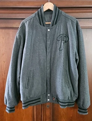 vtg Philadelphia Phillies Jeff Hamilton JH Bomber Varsity Jacket XXL Grey black - Image 1 of 4
