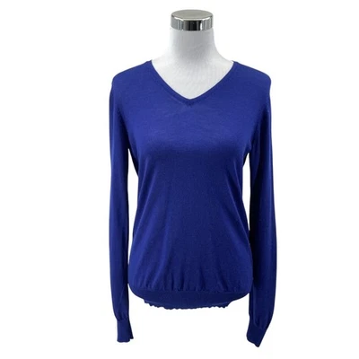 Uniqlo Women’s Sweater M Blue 100% Wool V-Neck Long Sleeve Lightweight Pullover - Image 1 of 4