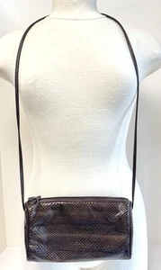 Vintage Marshall Fields Brown Snakeskin Leather Crossbody Shoulder Handbag EUC - Picture 1 of 14