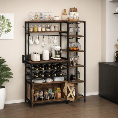 Mobile bar 6 ripiani porta vino panettiere con presa di corrente unità liquori porta vetro - Immagine 1 di 4