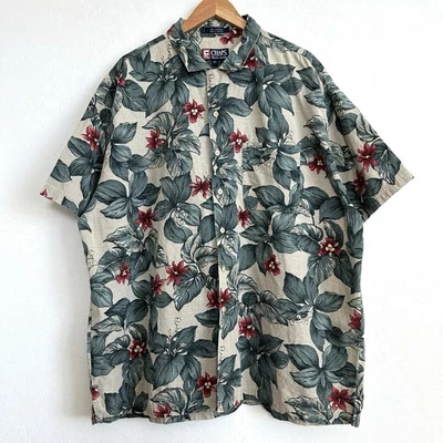 Camisa Chaps Ralph Lauren De Colección Hombres XXL Hawaiana Manga Corta Floral Verde Tostado Foto 1 de 4