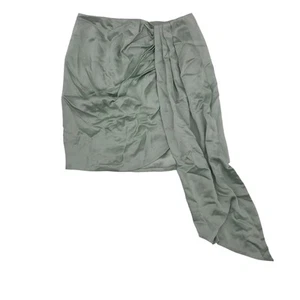 Jonathan Simkhai Mae Skirt 2 Draped Pleated Sash Ruched Satin Asymmetric Lichen - Picture 1 of 8