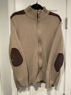 Oscar De La Renta Talla L Cremallera Completa Cuello Simulado Algodón Suéter Pana Parches Foto 1 de 4