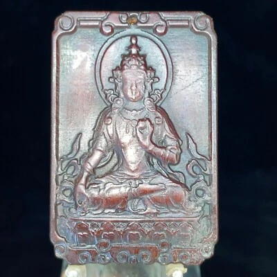 China Rojo Hetian Jadeíta Tallado a Mano Colgante Collar Estatua Bodhisatt A207 Foto 1 de 4