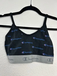 Champion Sport Bra Size M Black Wireless Unlined Straps Pullover Logo - Picture 1 of 5