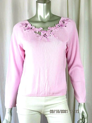DEBBIE MORGAN TALLA XL NUEVO SIN ETIQUETAS Rayón/Nylon Bebé Rosa Adornado Cuello Camisa Blusa Foto 1 de 4