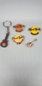 Vintage Hard Rock Cafe Pins and Key Chain Lot of Five (5) Pieces - Picture 1 of 3